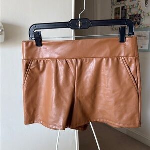 Faux Leather High-Waist Shorts in Brown